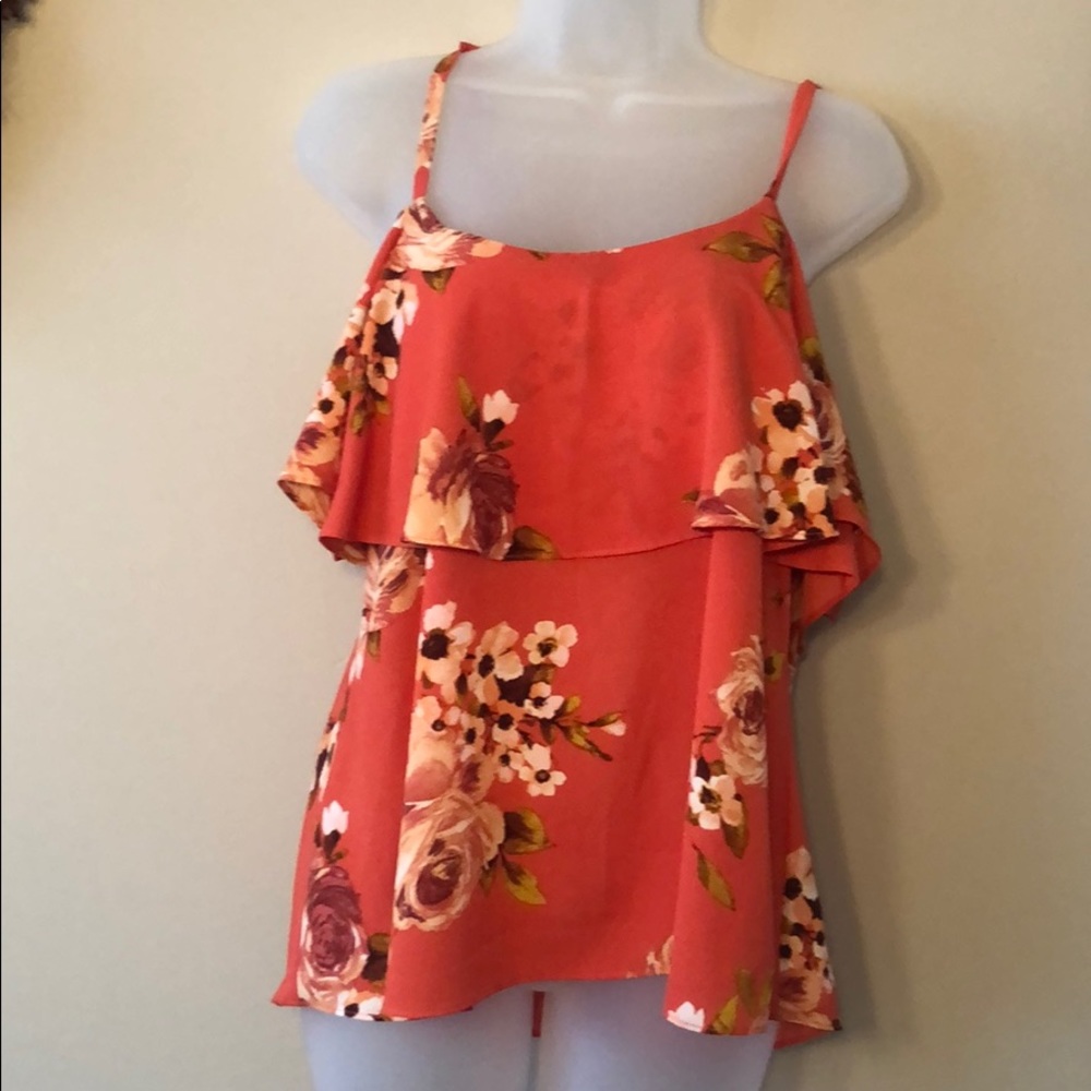 Bobeau | Floral Printed Coral Tank